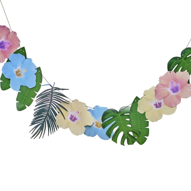 Picture of Hawaiian Palm Leaf and Hibiscus Flower Tropical Party Garland Decoration