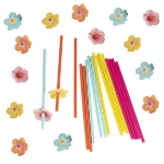 Picture of Hawaiian Paper Party Straws with Flower Toppers (16pcs)