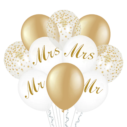 Show details for Balloon bouquet  filled with helium - Mr Mrs (10 balloons) Picture of Balloon bouquet  filled with helium - Mr Mrs (10 balloons)