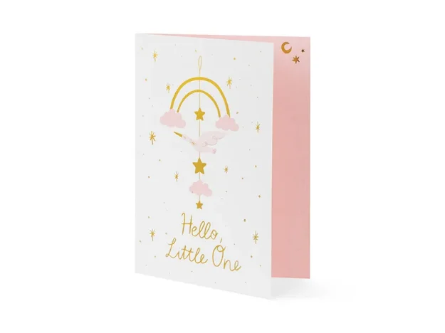 Picture of Card with hanging decoration Stork, light pink