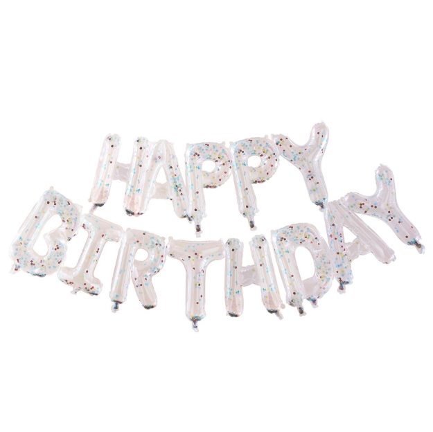 Μπαλόνια σετ HAPPY BIRTHDAY με πολύχρωμα κομφετί
