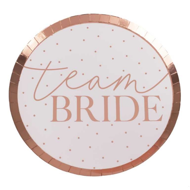 Χάρτινα πιάτα φαγητού - Team Bride πουά (8τμχ)