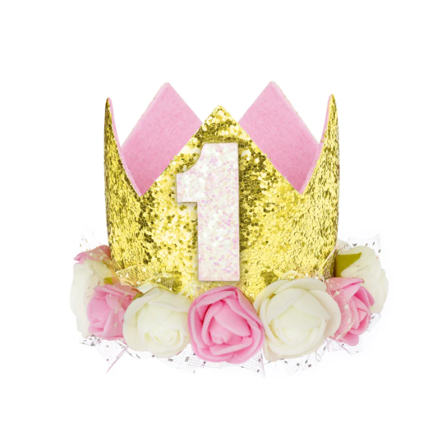 Picture of First birthday gold glitter crown