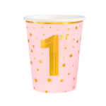 Χάρτινα ποτήρια - 1st Birthday ροζ (6τμχ)