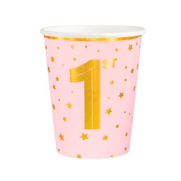 Picture of Paper cups - 1st Birthday pink (6pcs)