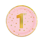 Χάρτινα πιάτα γλυκού - 1st Birthday ροζ (6τμχ)