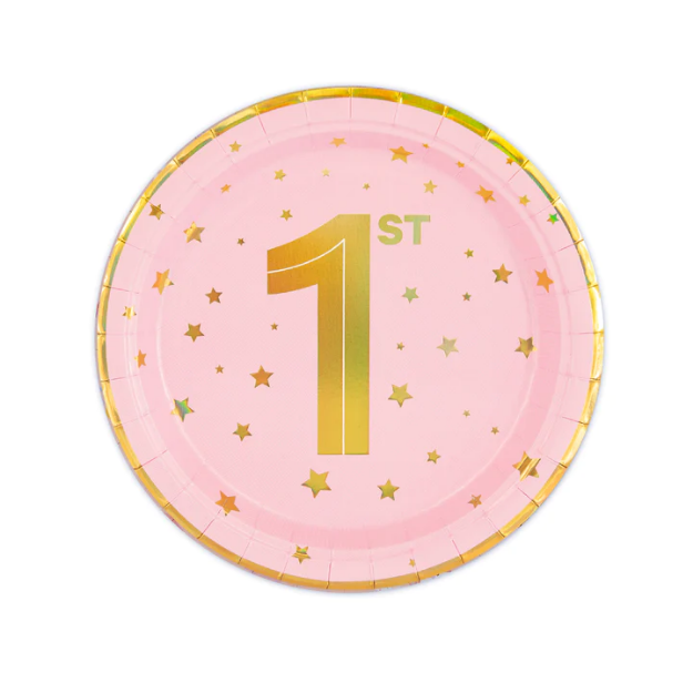 Picture of Side paper plates - 1st Birthday pink (6pcs)