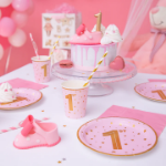 Χάρτινα πιάτα γλυκού - 1st Birthday ροζ (6τμχ)