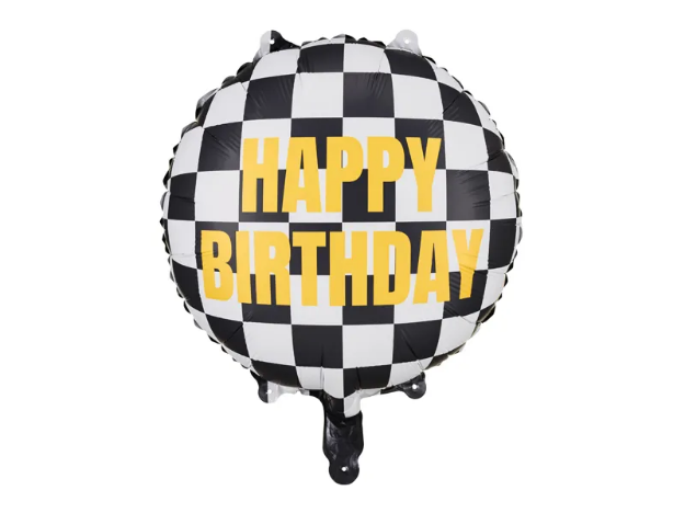 Picture of Foil balloon Happy birthday checkered flag