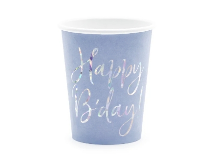 Εμφάνιση  λεπτομερειών Χάρτινα ποτήρια - Happy B'day laventer blue (6τμχ) Εικόνα της Χάρτινα ποτήρια - Happy B'day laventer blue (6τμχ)
