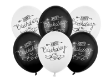 Εικόνα της Σετ μπαλόνια - Happy Birthday άσπρο-μαύρο (6τμχ)