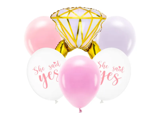 Picture of Balloon bouquet  filled with helium - She said yes (5 latex + 1 foil ring)