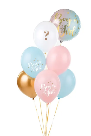 Show details for Balloon bouquet  filled with helium - Boy or Girl? (6pcs latex + 1 pc foil) Picture of Balloon bouquet  filled with helium - Boy or Girl? (6pcs latex + 1 pc foil)