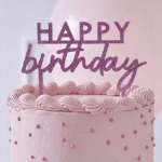 Διακοσμητικό τούρτας - Happy Birthday ροζ με γκλίτερ