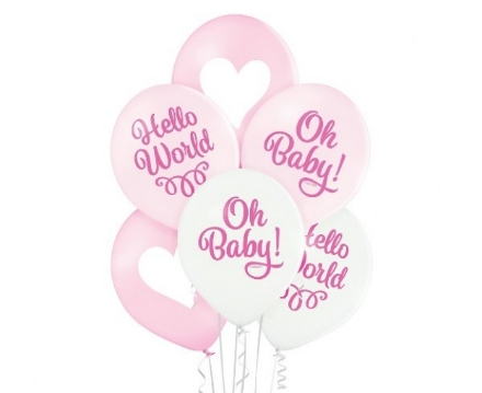 Show details for Balloon bouquet  filled with helium - Hello world pink (6 balloons) Picture of Balloon bouquet  filled with helium - Hello world pink (6 balloons)