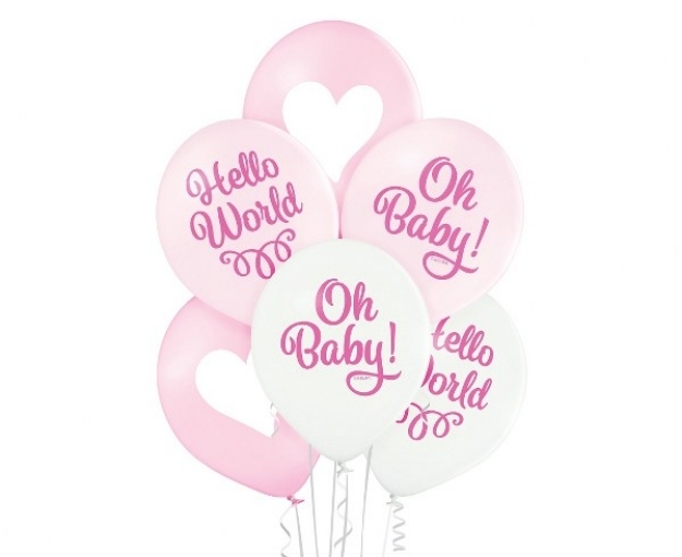 Σύνθεση μπαλονιών με ήλιο - Hello world ροζ (6 μπαλόνια)
