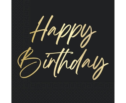 Εμφάνιση  λεπτομερειών Χαρτοπετσέτες - Happy Birthday μαύρες (20τμχ) Εικόνα της Χαρτοπετσέτες - Happy Birthday μαύρες (20τμχ)
