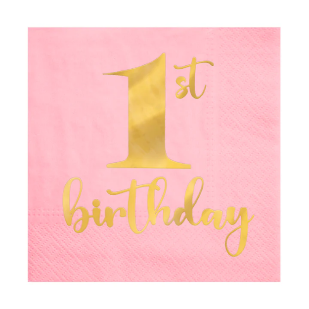 Χαρτοπετσέτες - 1st Birthday ροζ (10τμχ) 