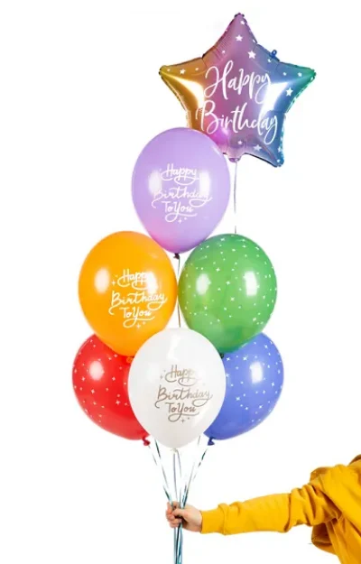 Picture of Balloon bouquet  filled with helium -Happy birthday colorful (6 latex + 1 foil star)