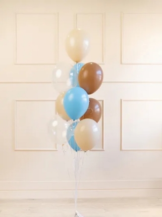 Show details for Balloon bouquet  filled with helium - Beige, brown, light blue, clear (10 balloons) Picture of Balloon bouquet  filled with helium - Beige, brown, light blue, clear (10 balloons)
