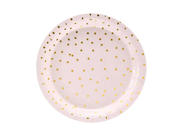 Picture of Side paper plates - Powder pink with gold polka dots (6pcs) 