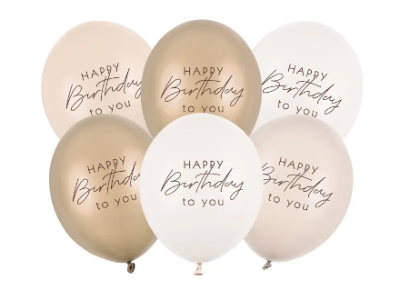 Show details for Set balloons - Happy birthday beige mix (6 pcs) Picture of Set balloons - Happy birthday beige mix (6 pcs)