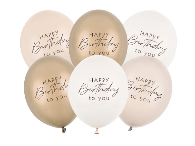Σετ μπαλόνια - Happy Birthday beige mix (6τμχ) 