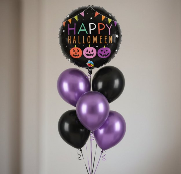 Σύνθεση μπαλονιών με ήλιο - Happy halloween Κολοκύθες  (5τμχ latex + 1 foil μπαλόνι)