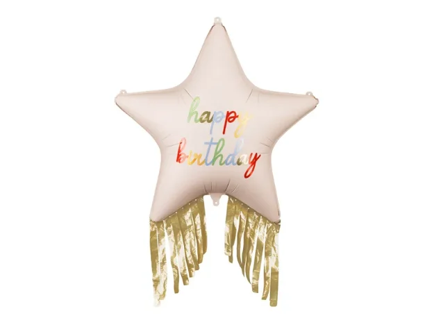 Picture of Foil balloon star (large) - Happy birthday with fringes (72cm)