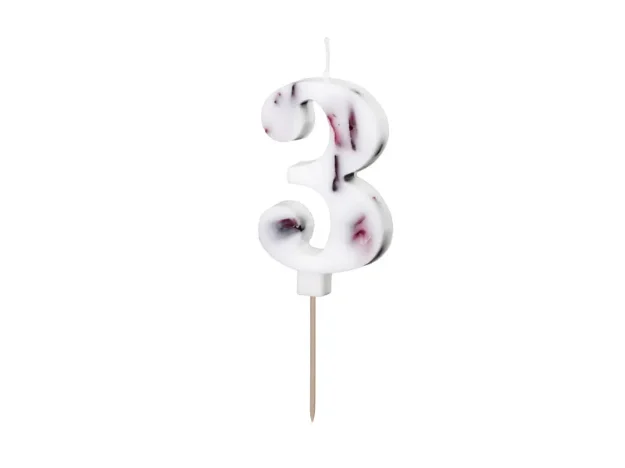 Picture of Candle number 3 white with flower petals