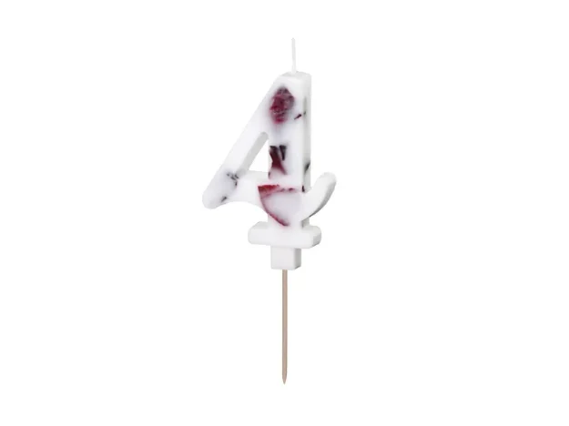 Picture of Candle number 4 white with flower petals