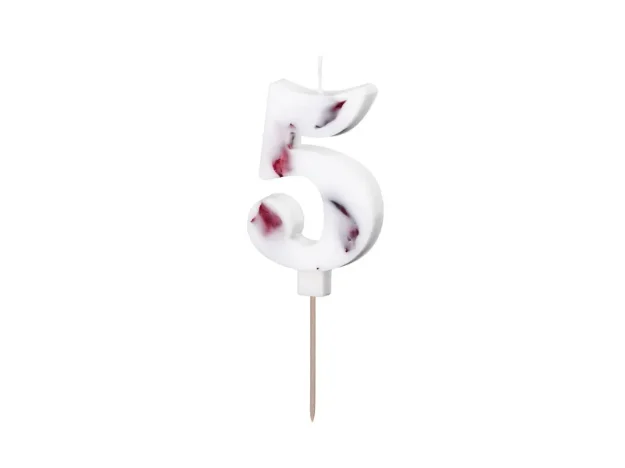 Picture of Candle number 5 white with flower petals