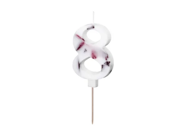Picture of Candle number 8 white with flower petals
