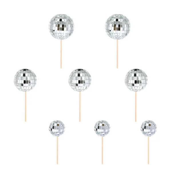 Picture of Silver Disco Ball Toppers 8 pcs set