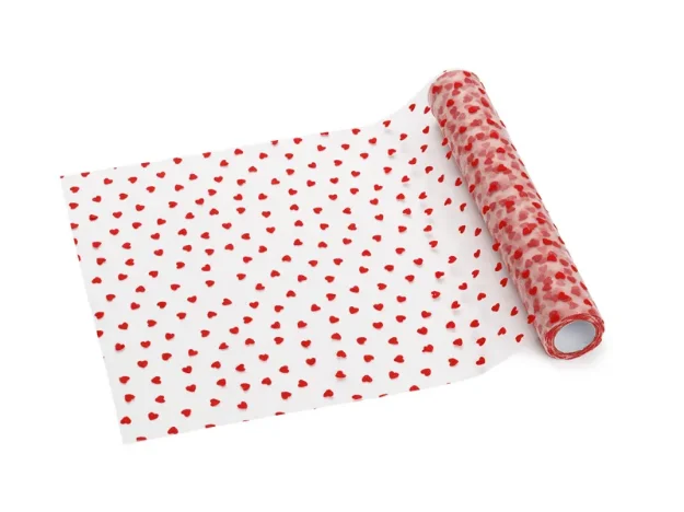 Picture of Tulle Table Runner Hearts, Red (0.36 x 9 m)