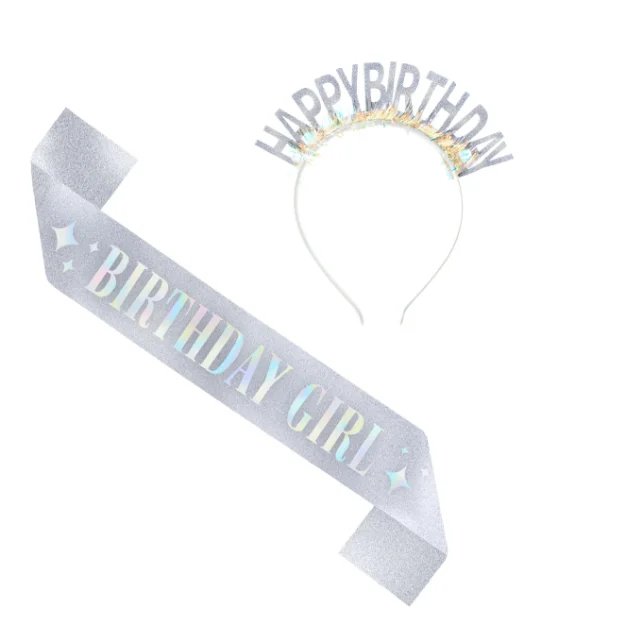 Picture of Birthday Girl sash and headband silver - set