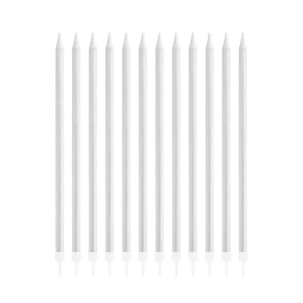 Κεράκια για τούρτα ψηλά - Ασημί (12τμχ)